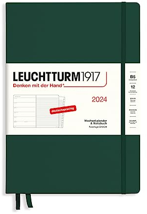 LEUCHTTURM1917 367749 Wochenkalender & Notizbuch Composition (B5) 2024, mit Extraheft für Adressen und Jahrestage, Forest Green, Deutsch, 12 Monate