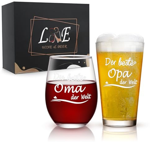 Joymaking Juegos de copas de vino y cerveza, Copas de vino para abuelos y abuelas, Regalos para abuelos, Regalos navideños para abuelos y abuelas