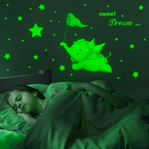 Wandsticker Leuchtaufkleber Wandtattoo Leuchtsterne Elefanten Sterne Fluoreszierend Wandaufkleber Aufkleber Tier Wandaufkleber Sterne für Kinderzimmer Dekorative Aufkleber Wanddeko