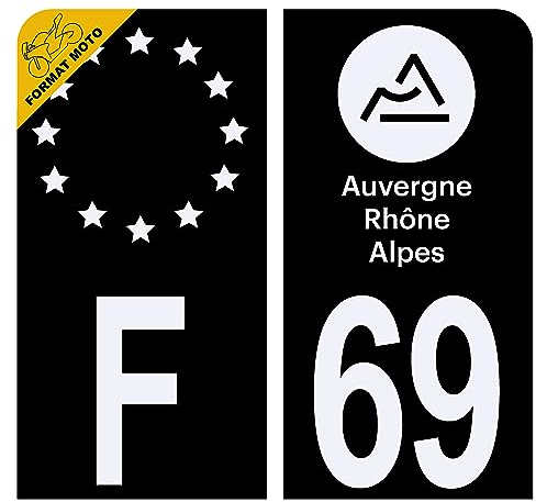 HADEXIA Aufkleber für Nummernschild, Motorrad, Département 69 Rhône, Schwarz