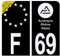 HADEXIA Aufkleber für Nummernschild, Motorrad, Département 69 Rhône, Schwarz