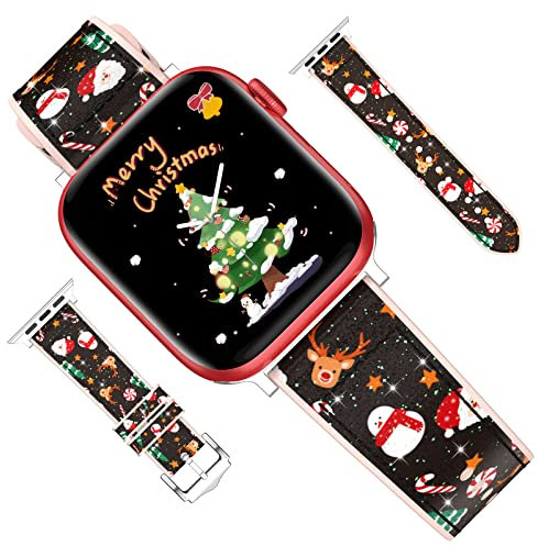 Kamita Cinturino Natalizio Compatibile con Apple Watch 41mm 40mm 38mm Cinturini per Ragazze e Donne, Cinturino Regolabile di Natale Silicone Ricambio Strap per iWatch Series 9 8 7 6 (Cervo di Natale)
