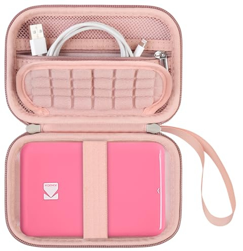 Hard Carrying Case for Kodak Step Color Instant Photo Printer, Wireless Bluetooth Portable Smartphone Printer, Zipper Mesh Pocket for USB Cable, Photo Paper, Rose Gold