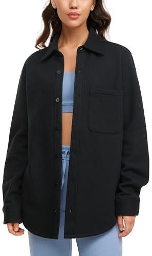 CRZ YOGA Damen Bluse Langarmshirt Button Down Shirts Boyfriend Hemdbluse Casual Langarm Tops mit Tasche Schwarz 42