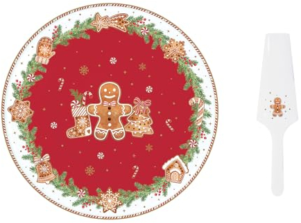Easylife - Plat à Tarte en Porcelaine Ø32 cm avec Pelle Assortie Fancy Gingerbread - EASYLIFE