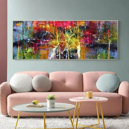 HOLEILUCK Kunstdruck auf Leinwand, abstrakt, großes Format, modernes Kunstwerk, ungerahmt, 60 x 180 cm, für Wohnzimmer, Schlafzimmer, Küche