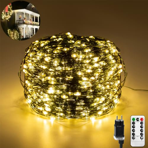 LARS360 Kupferdraht-Lichterkette 150M 1500 LEDs Mit Fernbedienung Timer, Innen Außen, 8 Modi IP44 Wasserdicht für Weihnachtsdeko, Warmweiß