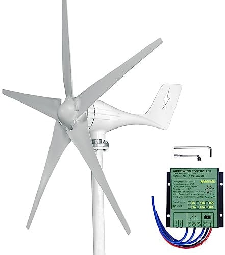 Smaraad 600W 48V Windkraftanlage mit MPPT Controller Laderegler, Geräuscharmer 5 Blätter Windturbinengenerator Windräder für Zuhause, Bauernhof, Straßenlaterne, Boote