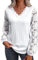 Chemisiers Et Blouses Femme, Blouse Infirmiere Femme Surchemise Carreaux Robe Chemise T-Shirt Ample À Manches Longues Et Col en V pour Femme, Haut Décontracté Dentelle, Patchwork (White,L)