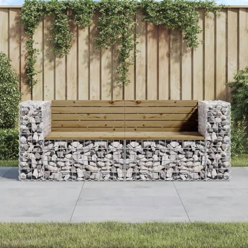 ARKEM Gartenbank aus Gabionen 184x71x65,5 cm Sitzbank Garten GabionenköRbe Gabionen Bank Outdoor Patio BäNke Kiefernholz Imprägniert