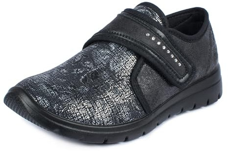 Aerosoft Damen Klett-Halbschuh Stretch 19 Weite G-H Wechselfußbett rutschhemmend (Schwarz 24, Numeric 42)