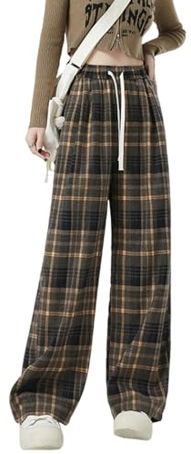 Veryin Karierte Hose Damen High Waist Y2k Weite Hose Baggy Wide Leg Teenager Mädchen Freizeithose Streetwear