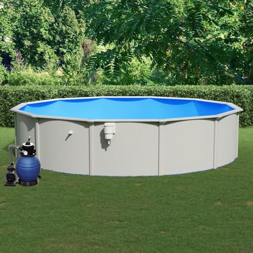 Gecheer Piscina,Fuori Terra,con Pompa Filtro a Sabbia,in Acciaio,PVC,Blu e Bianco,550x120 cm