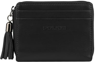 Police Portefeuille femme en cuir véritable, petit et fin, avec porte-cartes et porte-monnaie, avec boîte, Noir 61, Minimaliste