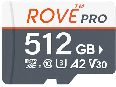 ROVE PRO Micro SD Card microSDXC 512GB Memory Card with Full-Size SD Adapter 100MB/s Read Speed, C10, U3, V30, 4K, A2 for Dash Cam, Android Smart Phones, Tablets, Games