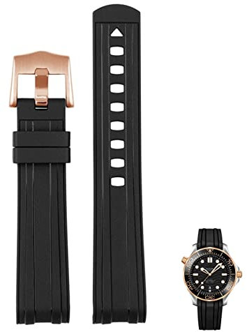 EAMOM For Omega Seamaster 300 universe 007 Curved End Fluorous Rubber silicone watchband 20mm Watch Soft strap Men Replacement (Color : Black Rose gold, Size : 20mm)