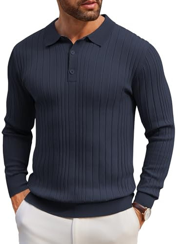 COOFANDY Men's Jumper Poloshirt Winter Jumper Tops Casual Smart Long Sleeve Polo Shirts Sweatshirts Knitted Jumper Thermal Jumper Dark Blue 3XL