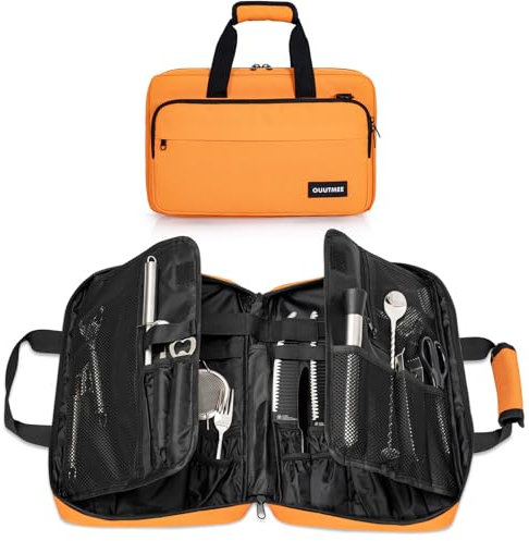 BQKOZFIN Chef Knife Bag, 17-Slot Knife Storage Case with Multiple Pockets, Knife Carrier Travel Bag for Knives & Kitchen Utensils, Orange
