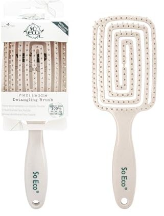 So Eco Flexi Paddle Detangling Hair Brush - Curved Flexible Base & Soft Bristles for Gentle Detangling Without Pulling, Wet & Dry Hair Brush for Most Hair Types, Made from 100% Recycled Materials