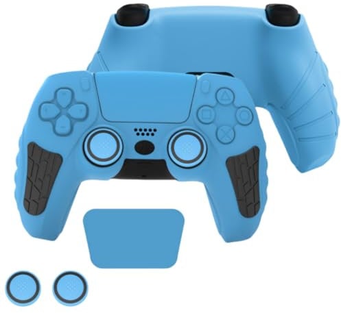 wigmoa XP-1 PS5 Controller Silicone Grip Cover Case with Thumb Grips, Joystick Protectors, and Anti-Slip Skin – Compatible with PS5. (Blue/Black)