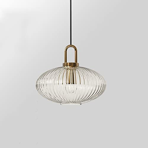 Lustre E27 Suspension Luminaires en verre soufflé à la main Lampes suspendues géométriques en verre côtelé Luminaires de plafond suspendus pour îlot de cuisine Grand globe Abat-jour en verre transpar