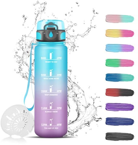 Gourde Motivation - 500ml - Gourde Filtrante Anti-Fuite, Gourde Enfant avec Marqueur de Temps, Gourde Graduée, Gourde anti Fuite, Facile à Nettoyer, Gourde Plastique pour École, Running, Camping
