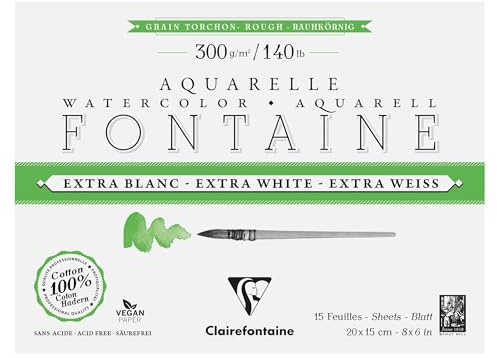 Clairefontaine 976078C Aquarellblock Fontaine Extraweiß 15x20cm 15 Blatt