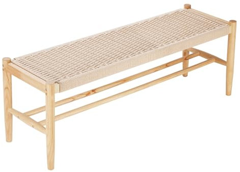VEVOR Banc en rotin de 120,9 cm avec rangement à chaussures, banc d'entrée avec pieds en bois de chêne, banc de style bohème en bois massif avec rotin tissé à la main, pour entrée, chambre, salon