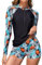 TERODACO Half Zip Women Rash Vest Built in Bra 2 Piece Womens Swim Shorts and Top Set UPF50+ Long Sleeve Ladies Swimsuit Surfing Rash Guard,Quick Dry Soft Stretchy 2501 Black Blue Leaf M
