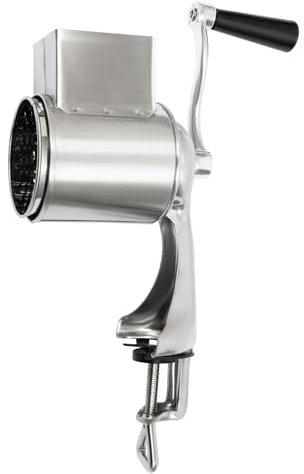 Rallador Rotatorio Manual de Acero Inoxidable, Con 5 Cuchillas de Tambor y Clip Fijo, Corte Uniforme, Cortador de Verduras, 10 * 24 Cm, Plata