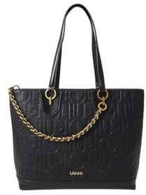 Liu Jo Jeans Borsa a spalla Adonide con logo a rilievo, catena intrecciata rimovibile e chiusura con zip. Nero Nero 22222