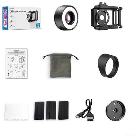 Lentille microscope de téléphone avec grossissement 120x et LED intégrée, adaptée pour iPhone et smartphones Android