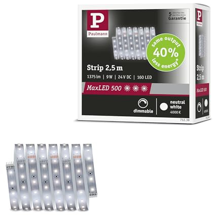 Paulmann MaxLED 500 Strip 2,5 m Silber | Dimmbar, neutralweißes Licht 4000K, selbstklebend, kürzbar, für vielseitige Anwendungen