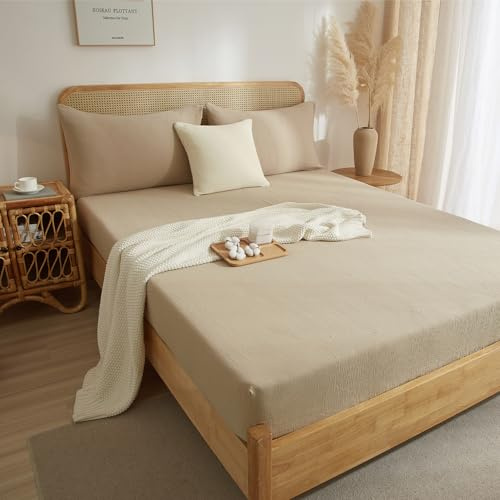 DXHOME Muslin Spannbetttuch 160x200cm Braun Spannbettlaken Muslin Bettlaken Betttuch Weich Atmungsaktiv Boxspringbett 160 x 200 für Hohe Matratze bis 25-30 cm