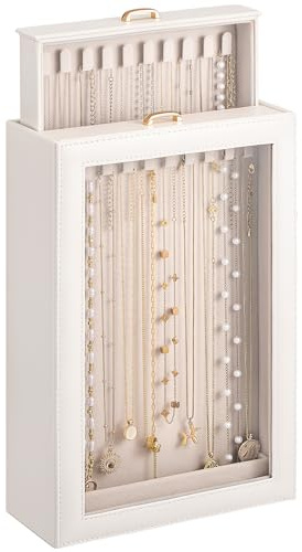 Lolalet Necklace Organizer Box, Jewelry Storage Box with Clear Window for Necklaces Bracelets, Tangle-Free Necklace Display Case for Women Girls, Mothers Day Gift