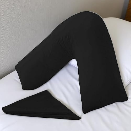 Pro Home V Pillow – Soft V Shaped Pillow For Adults | Extra Filled Triangular V Shape Pilow For Neck, Back & Side Sleepers | V Cushion For Adults (Black, V Pillow With Pillowcase)