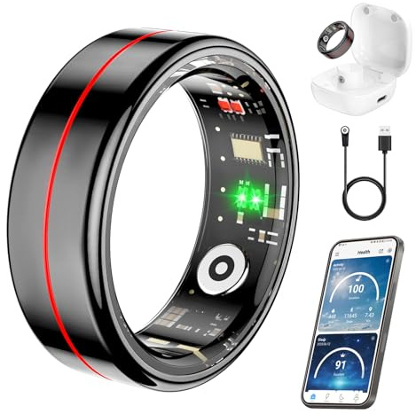 Fit Ring, Smart Health Rings for Women Men with Heart Rate,Blood Oxygen,HRV,Stress Level, Sleep Monitor, Step Tracker, No Subscription Fee, IP68 Waterproof Smart Ring for iphone &Android (Black, 7#)