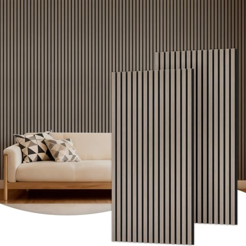 TONOR Holz-Wandpaneele für Innenwand-Deko – 2er-Pack, 120 × 60 cm | Akustikpaneele Holz-Lamellen – 1,44 m², Schalldämmende Wandpaneele für Lärmschutz & Deko, Wohnzimmer, Büro, Grau