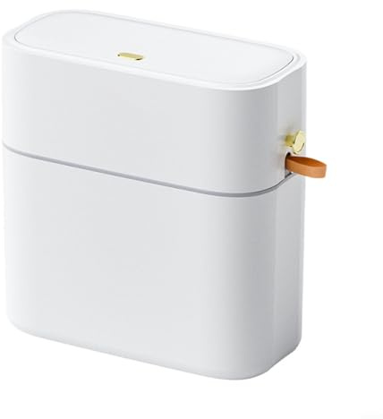 Poubelle mains libres sans contact de 10 L avec pédale et fermeture automatique pour cuisine, salle de bain, salon, poubelle gain de place avec couvercle en PVC (10 L, blanc)