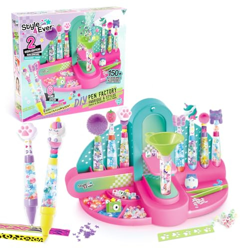 Style 4 Ever - 3-in-1 DIY Pen Factory | Craft Kit for Kids for Children 8+ | Create 6 Custom Pens & 2 Highlighters with 150+ Accessories, Beads & Decorations | DIY Stationery Craft Kit for Creative Kids