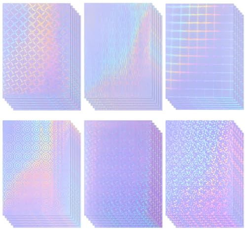 Clabby 36 Aufkleber Papier, Punkt, Windmühle, Linie, Gitter, Zahnrad, Blume | A4 Vinyl Holographisch Klar, Aufkleber Selbstklebend, Wasserdicht, Transparente Folie, 11,7 x 8,3 Zoll