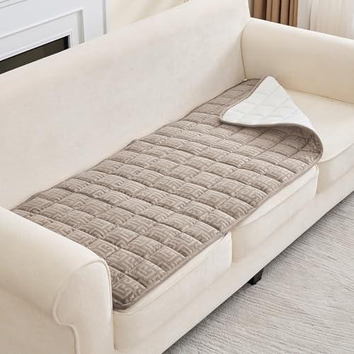UNBBRRL Quilting Sofa Schoner Auflage Für Hunde, Dicke rutschfeste Abdeckung Sofa, Waschbare Couch Bezug Aus Geriffeltem Samt, Mit 4 Klettband (Taupe,70X120cm)