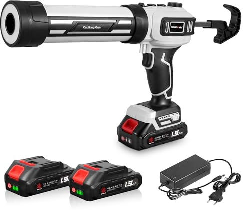 ONEVAN Akku Kartuschenpresse Bürstenlosem, 300ml Silikonpistole, Stufenloser Speed Control & Rückwärtsgang, Inkl. 2x1.5Ah Akkus, LED Licht, Anti-Tropf-System für Dichtstoff, Montagearbeiten