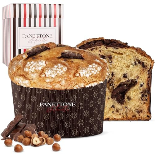 Panettone Antonella Cioccolato e Nocciole XXL 1200 g | Panettone Artigianale al Cioccolato e Nocciole Senza Conservanti Né Coloranti | Dolce Natalizio con Lievito Madre | Ricetta Tradizionale