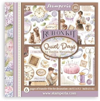 Stamperia - Rub-on Kit for Scrapbooks, Albums, Cards, Bullet Journals and More, Easily Transfer Images onto Paper and Other Surfaces, Perfect for Crafts and Gifting (6 Pages) (Quiet Days)