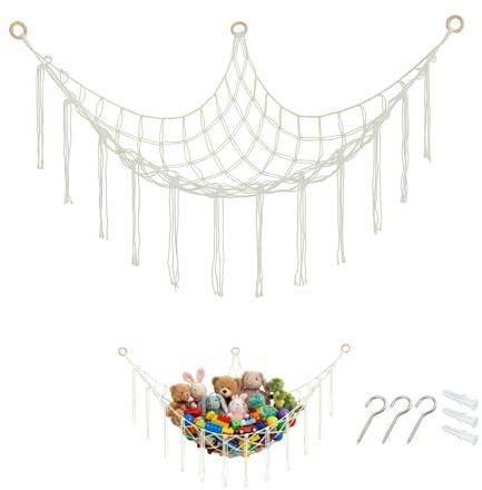 Corner Toy Storage Net for Stuffed Animals, Teddy Hammocks, Teddy Net Bear Storage Hammocks for Soft Toys, Cute Plush Storage Net for Bedroom and Playroom (Beige)