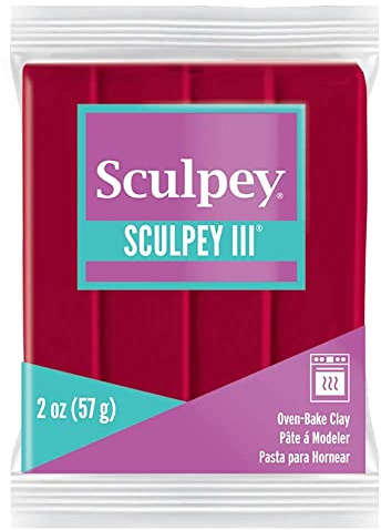 Sculpey III Polymer Oven-Bake Clay, Red, Non Toxic, 2 oz. bar, Great for modeling, sculpting, holiday, DIY, mixed media and school projects.Great for kids & beginners!