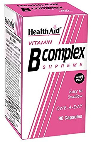 HealthAid Vitamin B Complex Supreme Capsules – Complete B Vitamin Formula with B1, B2, B6, B12 & Folic Acid – Normal Nervous System Function – 90 Capsules