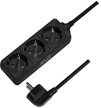 LogiLink LPS205B - Steckdosenleiste mit 3 Schutzkontakt Buchsen (45° Winkel), mit Kindersicherung und Staubschutz (IP20), Schwarz - 1,5m