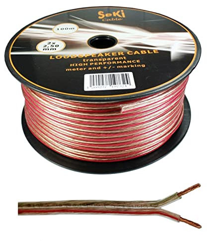 Câble Enceinte 100m - 2x2,5mm² - 100% CCA Cuivre ; Audiocâble - Transparent